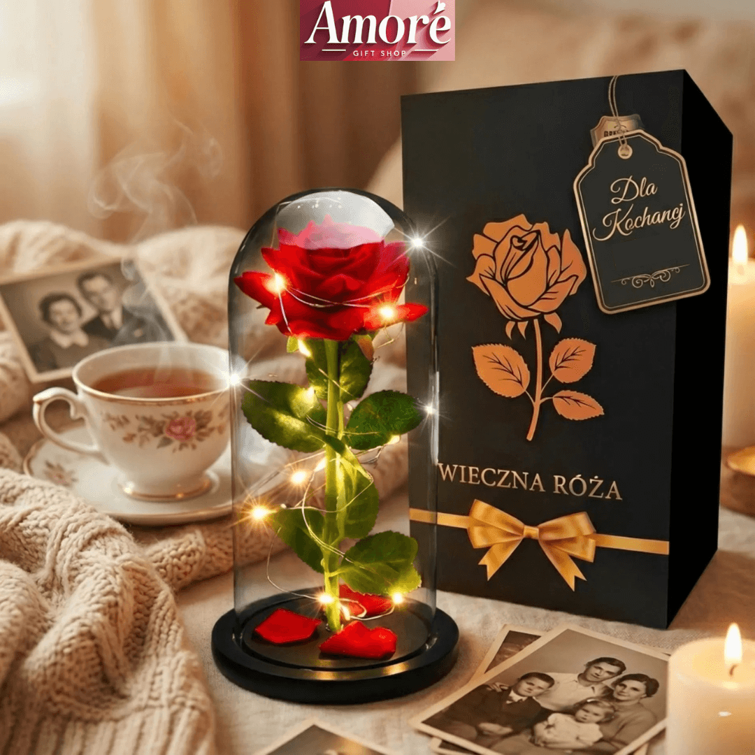 AMORE ROSE - Wieczna Róża w szkle + Liścik Personalizowany GRATIS